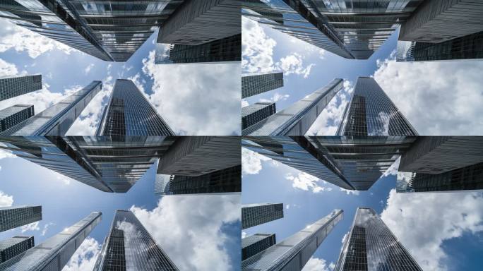 T/L PAN高层企业建筑低角度视图摩天大楼和天空