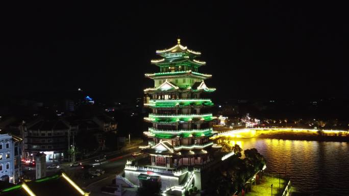 惠州水东街合江楼夜景航拍