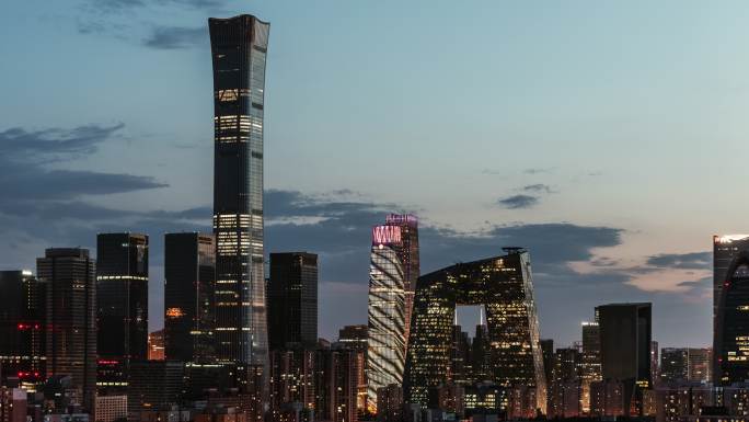 北京天际线和黄昏市中心T/L ZI鸟瞰图/中国北京