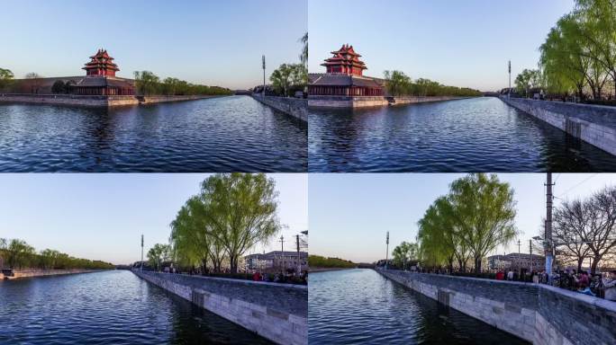 中国北京2016年3月21日：游客全景和中国北京紫禁城转角塔
