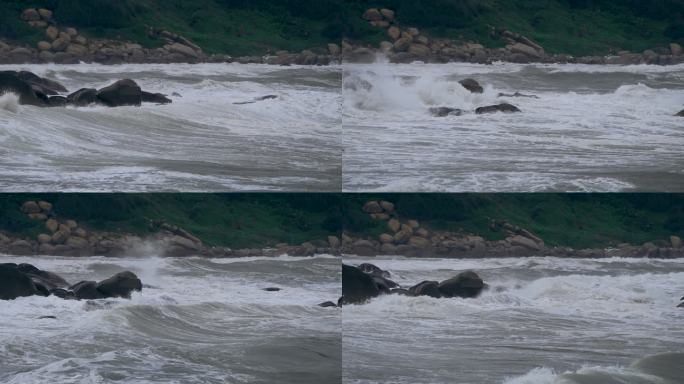 海岸风浪翻滚-慢镜头