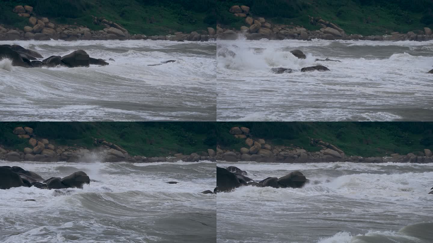海岸风浪翻滚-慢镜头