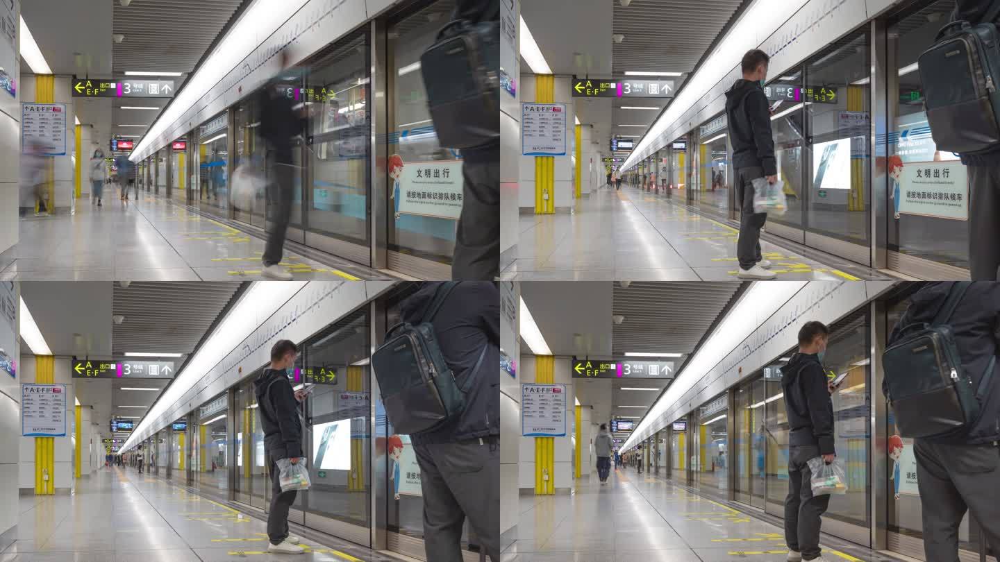 成都地铁室内上下班高峰旅客乘客延时摄影