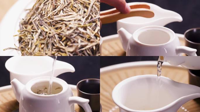 4K白瓷陶瓷泡茶茶具空镜