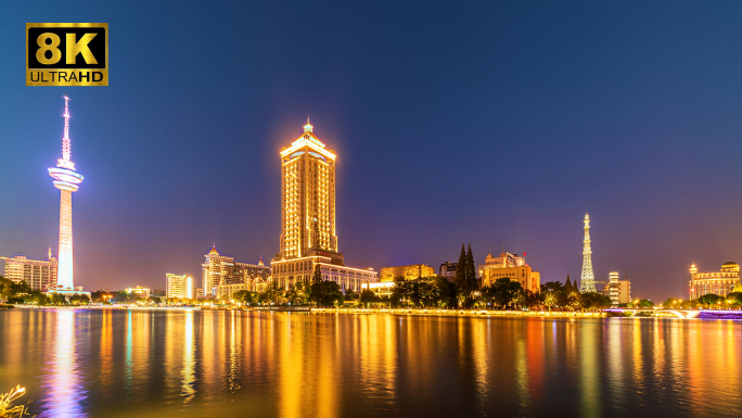 南通城市风光濠河风景区日转夜延时