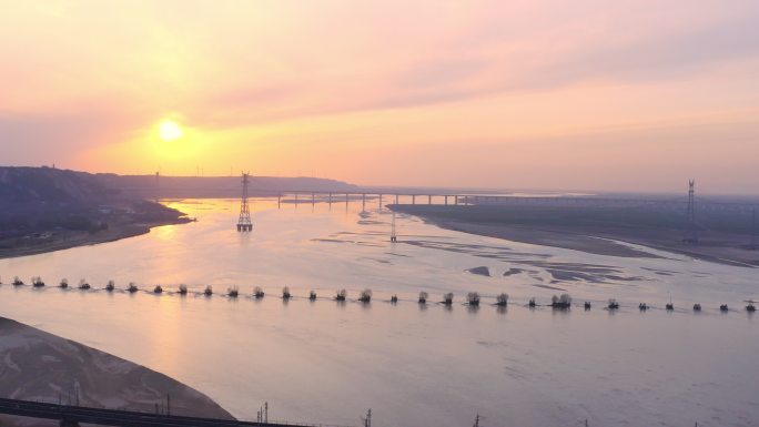 郑州京广铁路黄河大桥日落