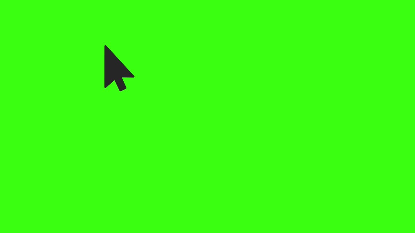 箭头光标的动画符号。带火花的鼠标单击符号。技术和互联网图标动画。绿色背景上孤立的平面插图。色度键。