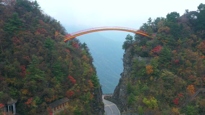 航拍神农架天燕景区公路云海