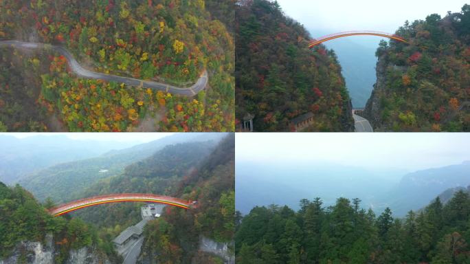 航拍神农架天燕景区公路云海