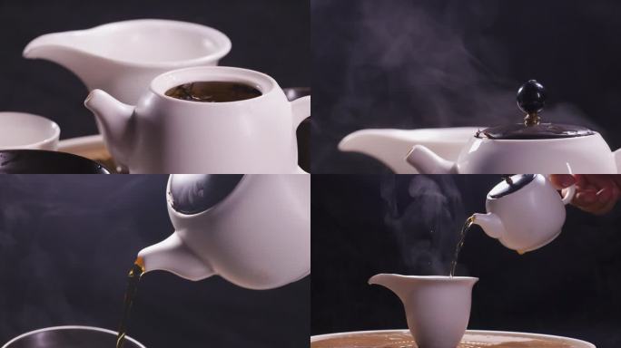 4K白瓷陶瓷泡茶茶具空镜