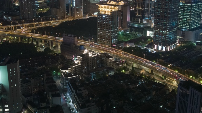 上海城市交通车流航拍夜景