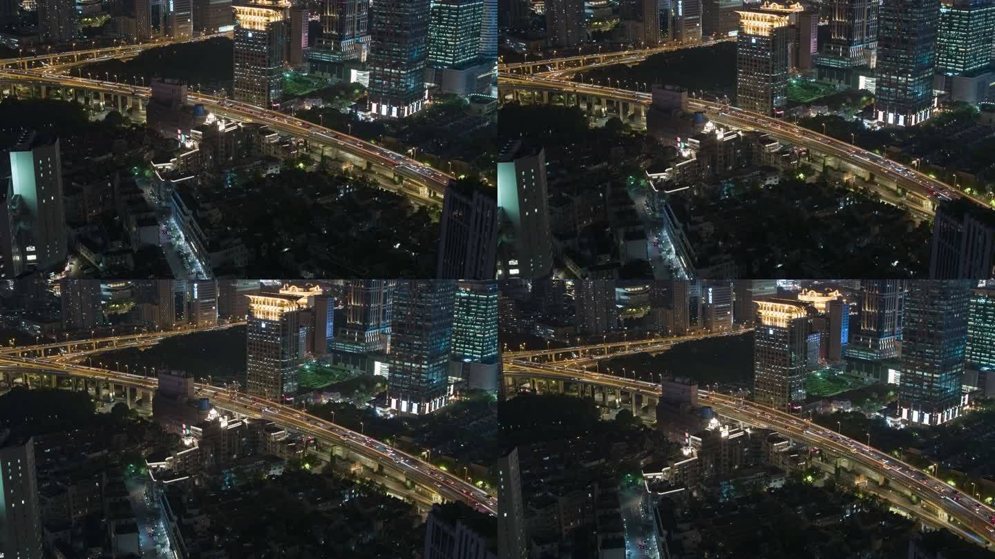 上海城市交通车流航拍夜景