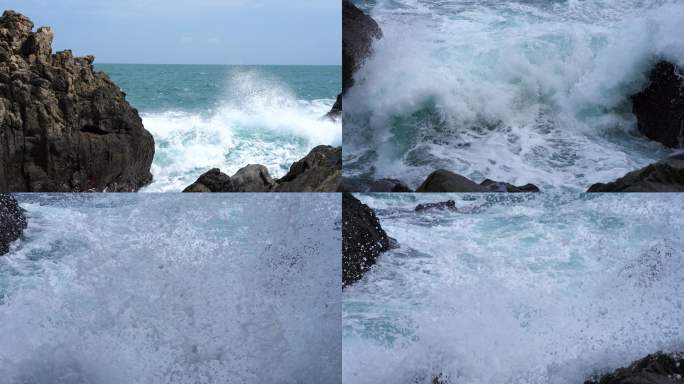 波涛汹涌海浪特写慢镜头