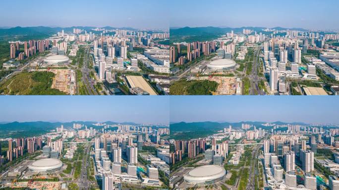 广州香雪商业建筑群城市天际线延时航拍4k