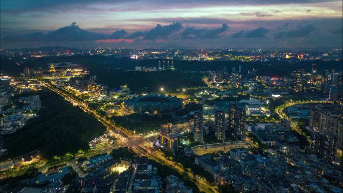 4K深圳航拍龙岗大运夜景延时