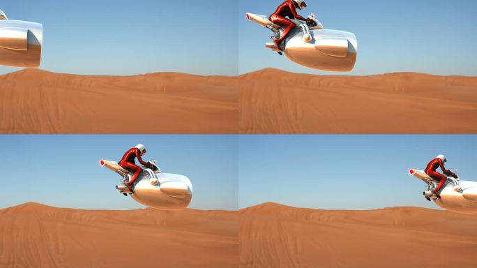 沙漠上的飞行摩托车