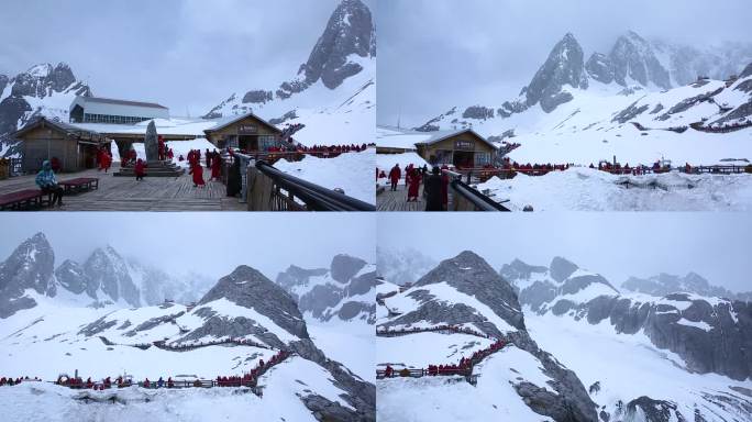 丽江玉龙雪山上的游客