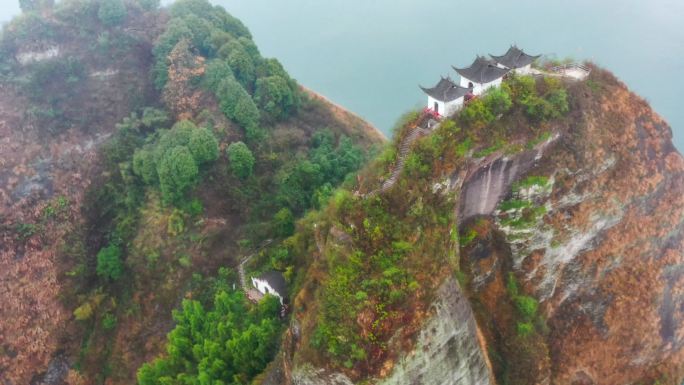 湖南鸟瞰图山顶寺庙