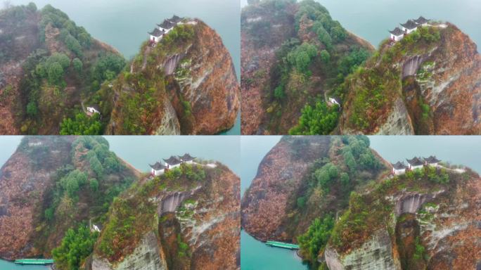 湖南鸟瞰图山顶寺庙