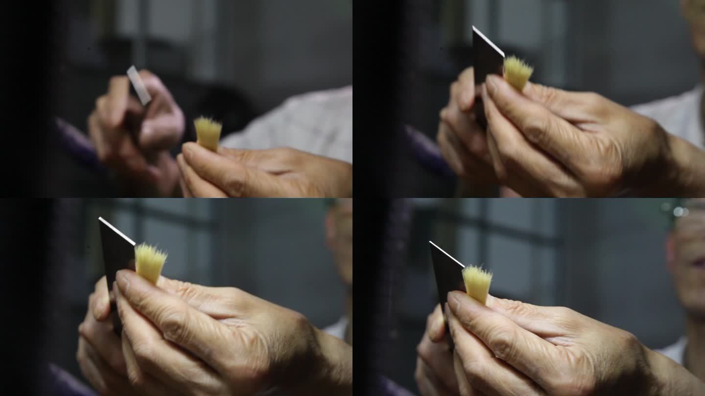 尼龙毛笔 制作笔毛 筛选毛笔  测量毛峰