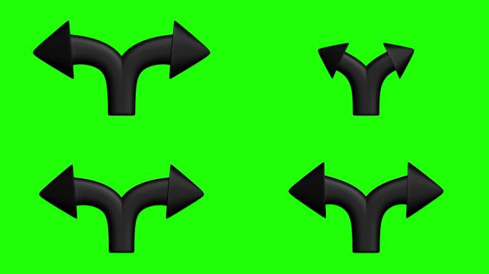 分割三维箭头动画绿幕抠像黑色双箭头指向分