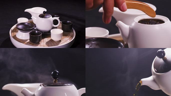 4K白瓷陶瓷泡茶茶具空镜