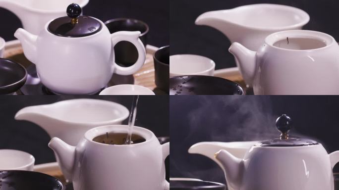 4K白瓷泡茶茶具空镜