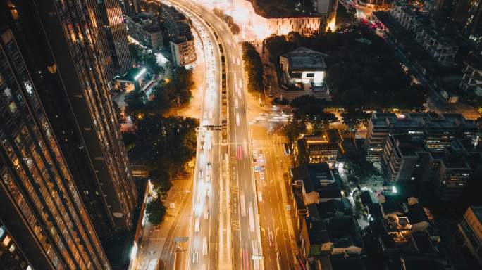 航拍成都二环道路交通车流不息烟火城市延时