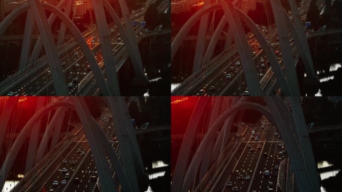 【4k】电影感城市桥梁车流晚高峰