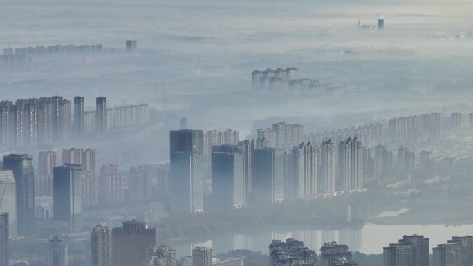 晨雾中的运河之都淮安