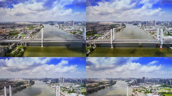 广州珠江后航道洛溪大桥航拍延时