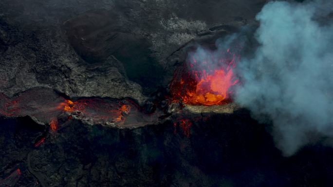 冰岛Fagradalsfjall火山喷发风景鸟瞰图