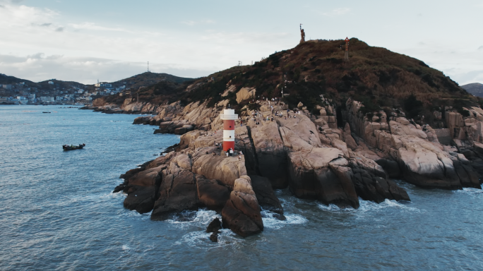 东极岛风景 海岛大海 灯塔 海面空镜头