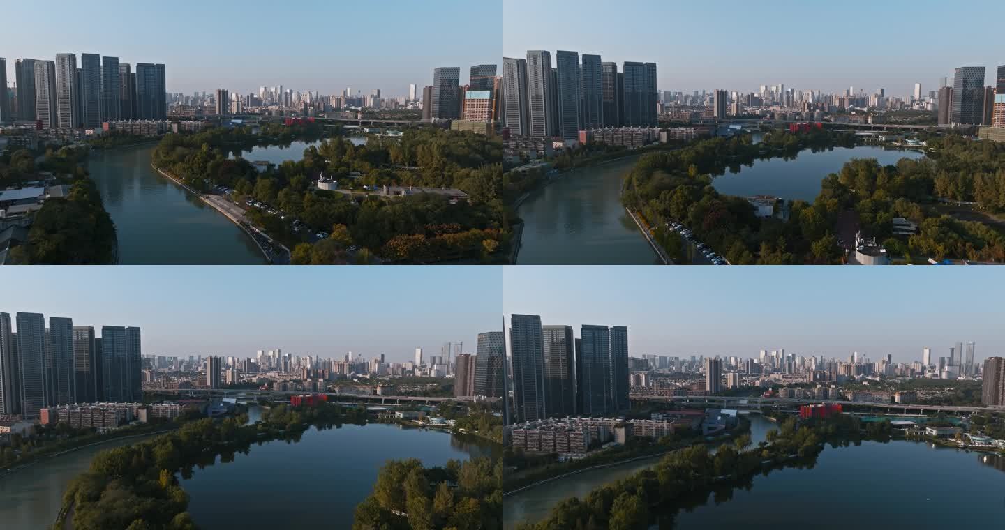 城市景观航拍成都东湖公园二环路风景