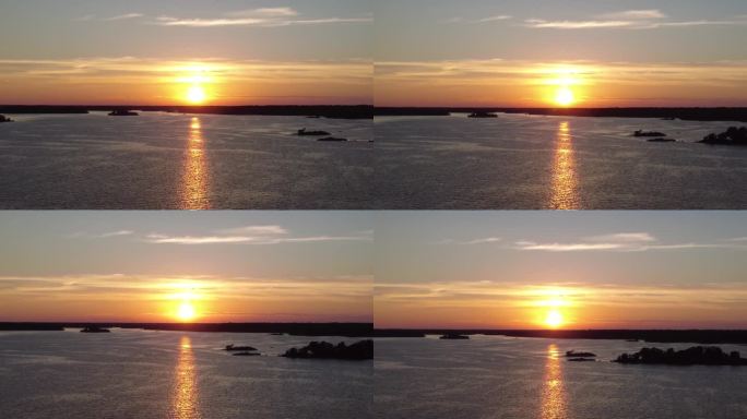 北欧波罗的海美丽的夕阳日落晚霞风光