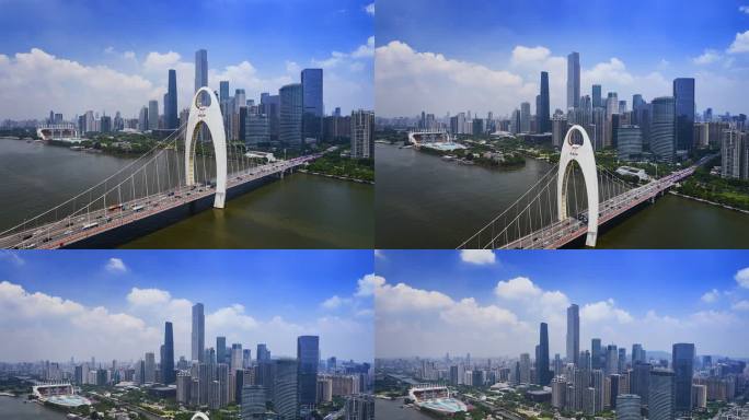 广州珠江新城琶洲大桥大气航拍延时