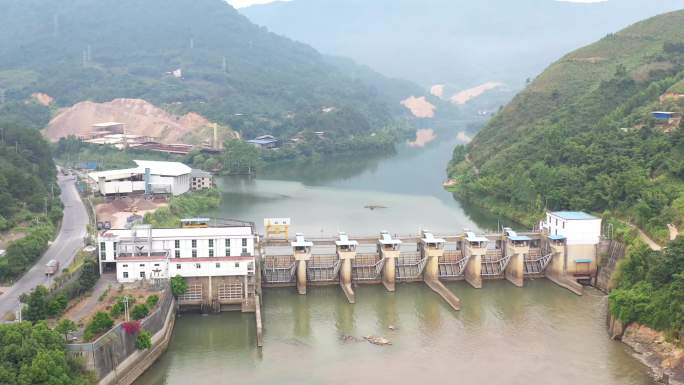 漳平航拍乡村振兴河流水库整治全景