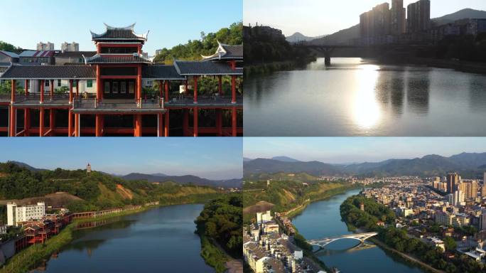 漳平航拍乡村振兴城市桥梁河流全景