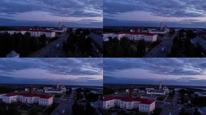 俄罗斯黄昏教堂民居城市风光航拍