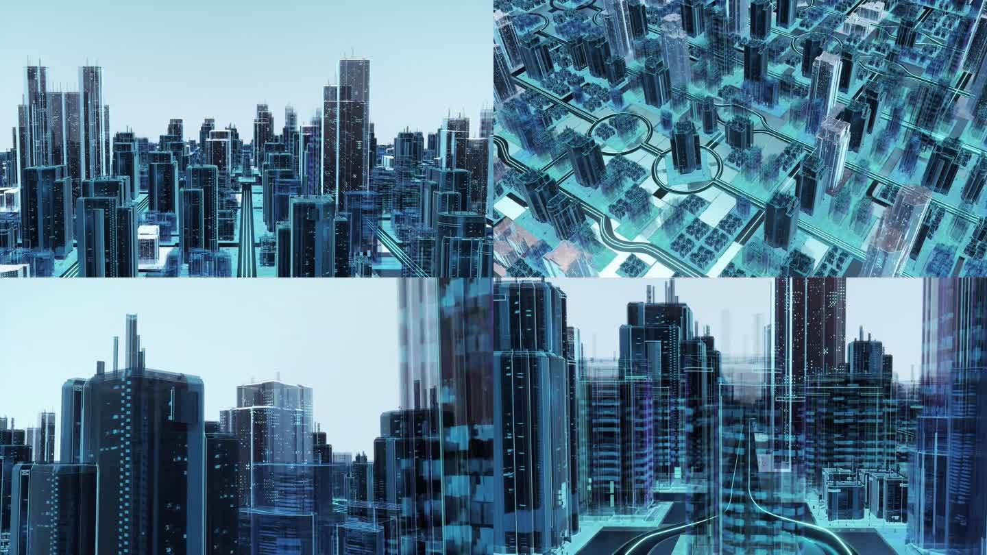 科技城市概念大数据穿梭片头视频素材