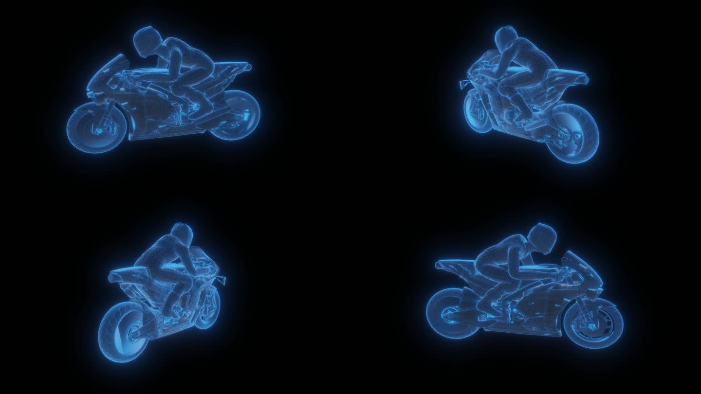 蓝色全息投影摩托车骑手素材带通道