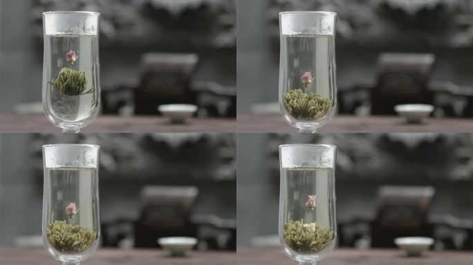 工艺茶 杯中倒水 沏茶开花