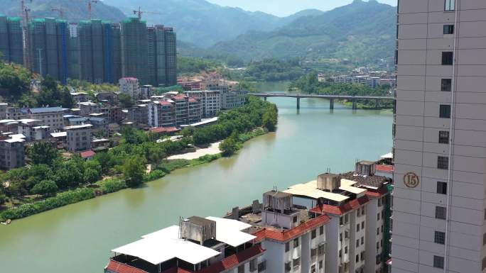 漳平航拍乡村振兴塔河流全景