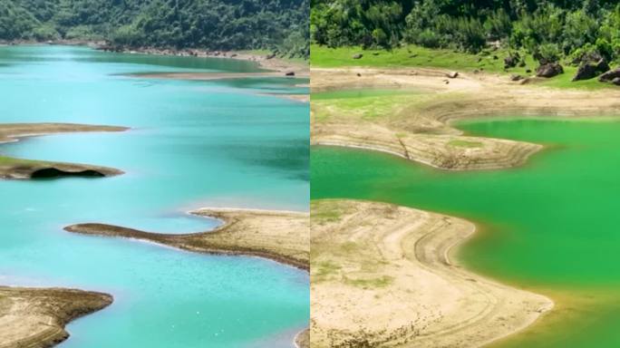 高清竖屏航拍隆安更望湖风景