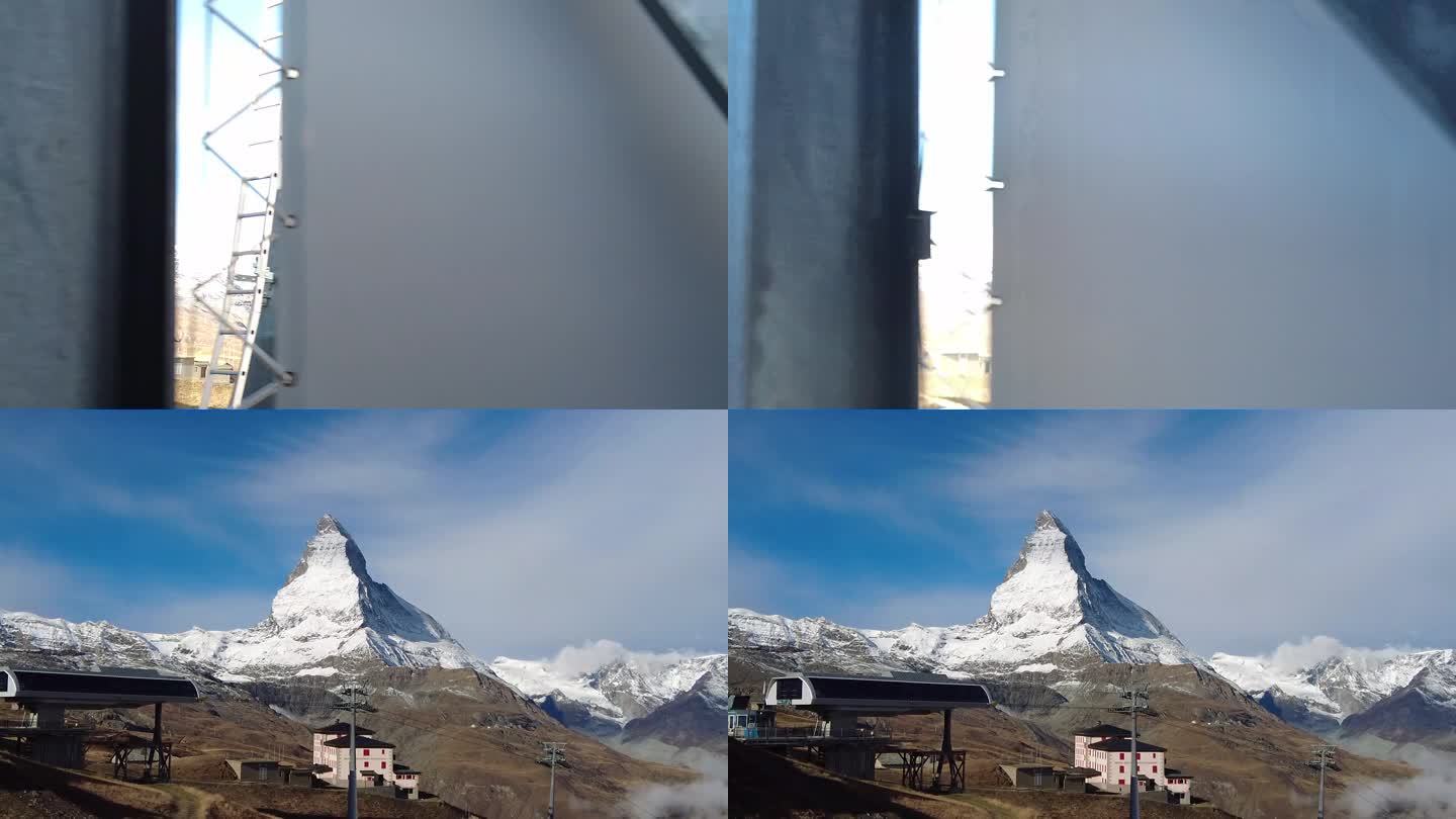 火车上远眺雄伟的瑞士马特洪峰雪山