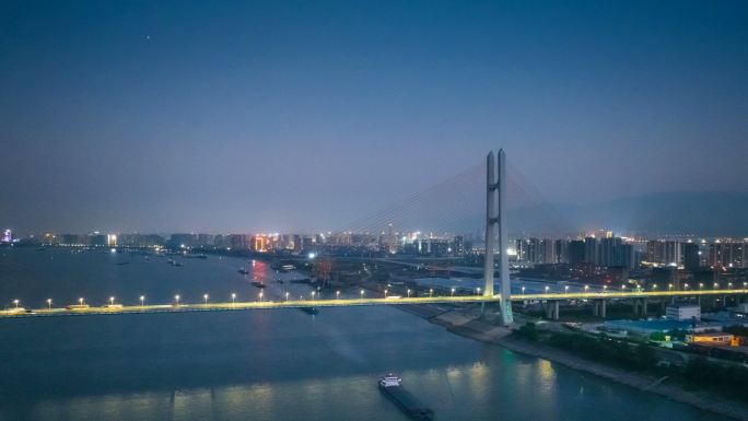九江二桥夜景环绕航拍延时