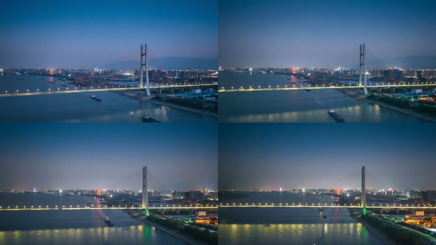 九江二桥夜景环绕航拍延时