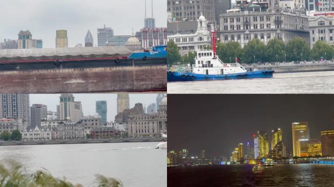 上海黄浦江 渔船 轮渡 船只 实拍空镜头