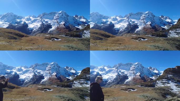 远眺雄伟的瑞士马特洪峰雪山与阿尔卑斯山脉