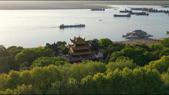 岳阳楼城市建筑傍晚日落夜景4k航拍视频